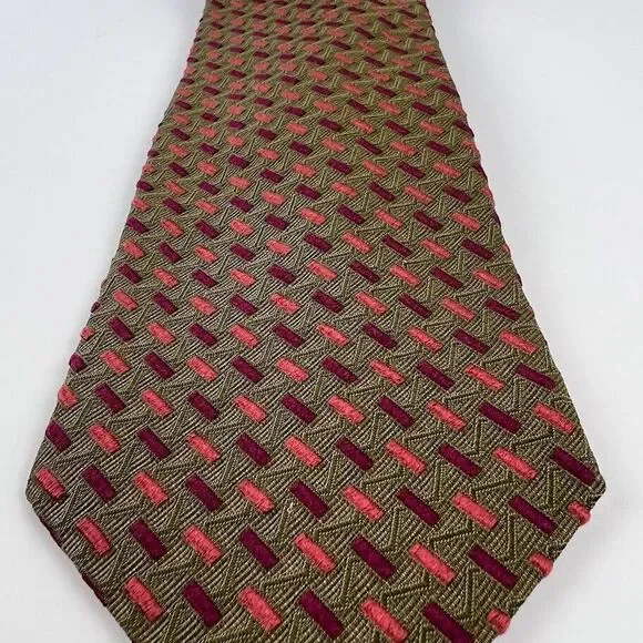 Ermenegildo Zegna Men's Textured Tie Pink Purple Brown Geometric Design - Picture 5 of 9
